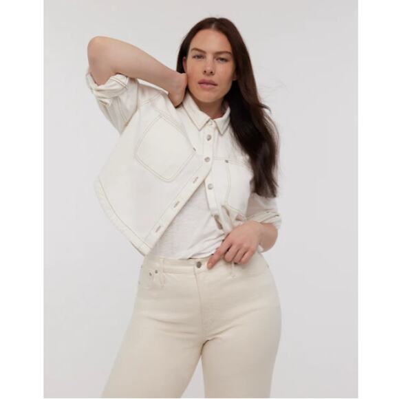 Madewell Jackets & Blazers - Madewell Tile White Denim Long Sleeve Crop Shirt Size Small